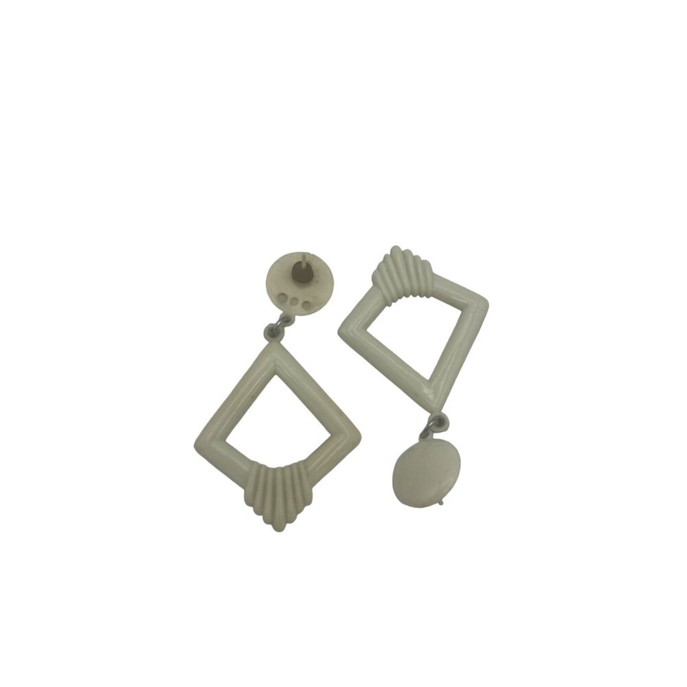 Geometric Shape White Dangling Earrings Modern Mi… - image 6